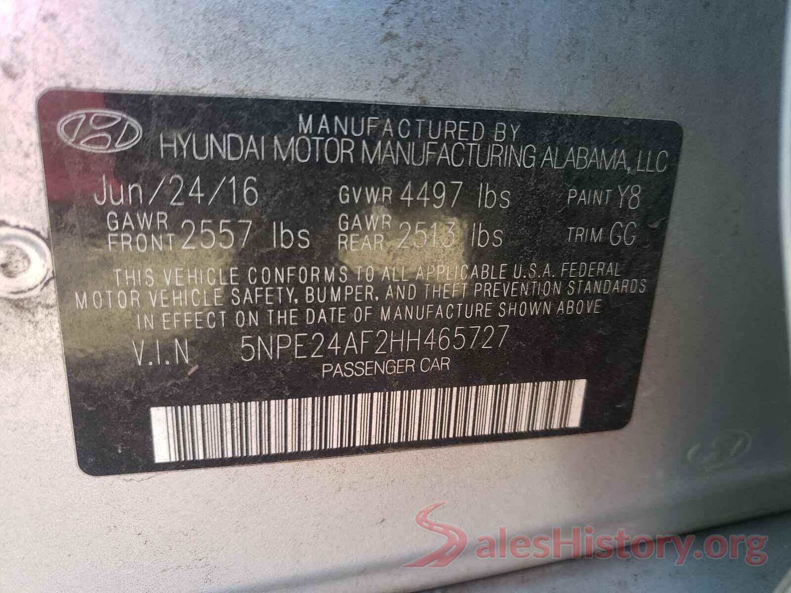 5NPE24AF2HH465727 2017 HYUNDAI SONATA