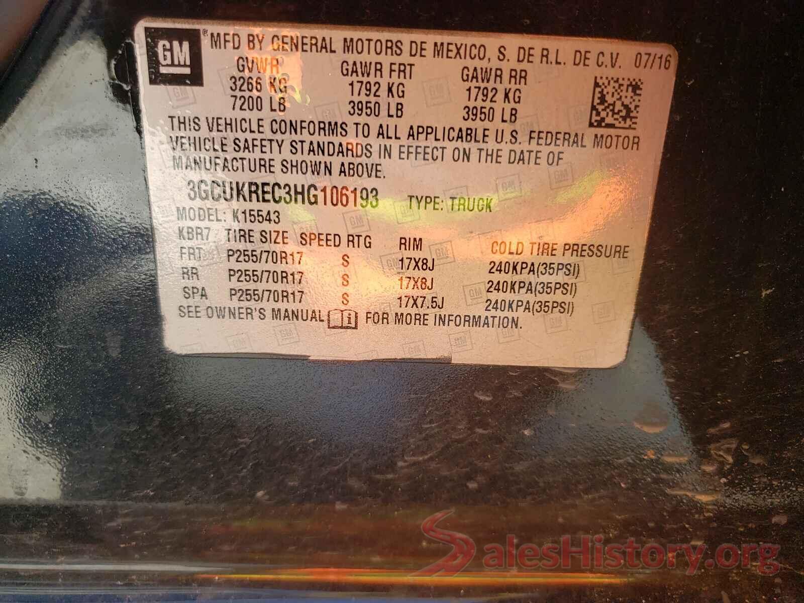 3GCUKREC3HG106193 2017 CHEVROLET SILVERADO