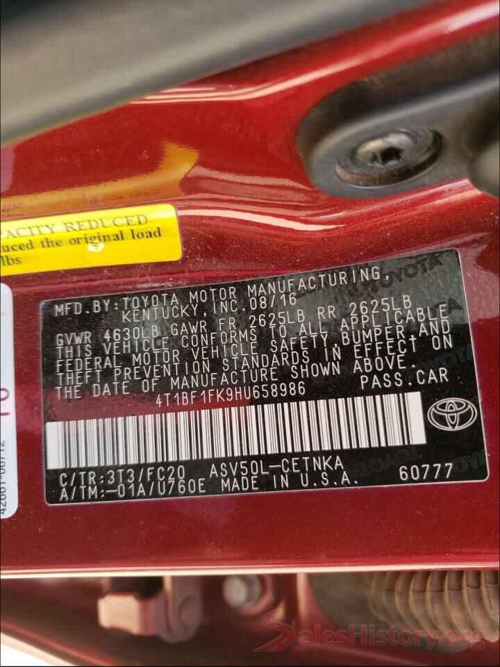 4T1BF1FK9HU658986 2017 TOYOTA CAMRY