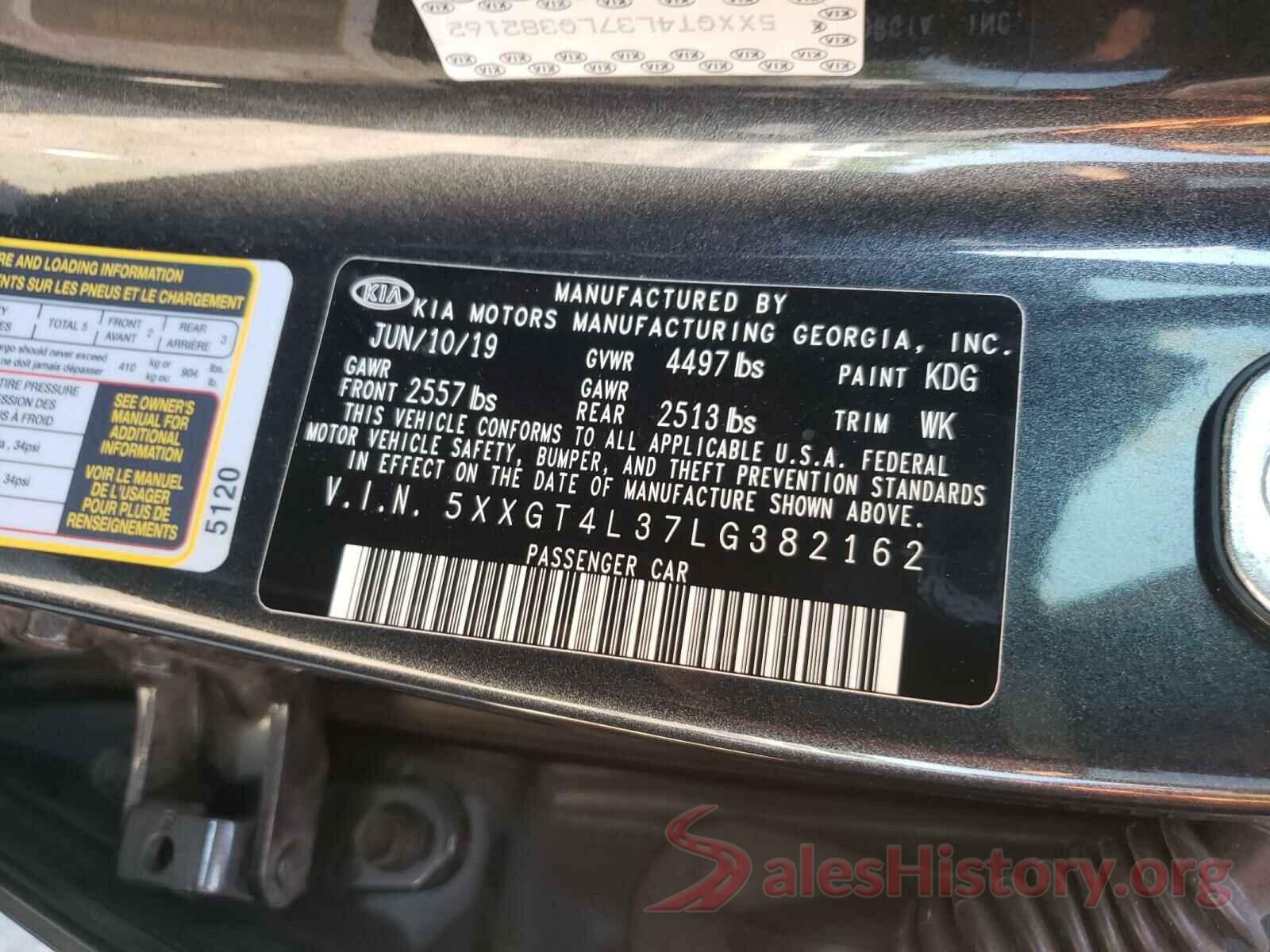 5XXGT4L37LG382162 2020 KIA OPTIMA