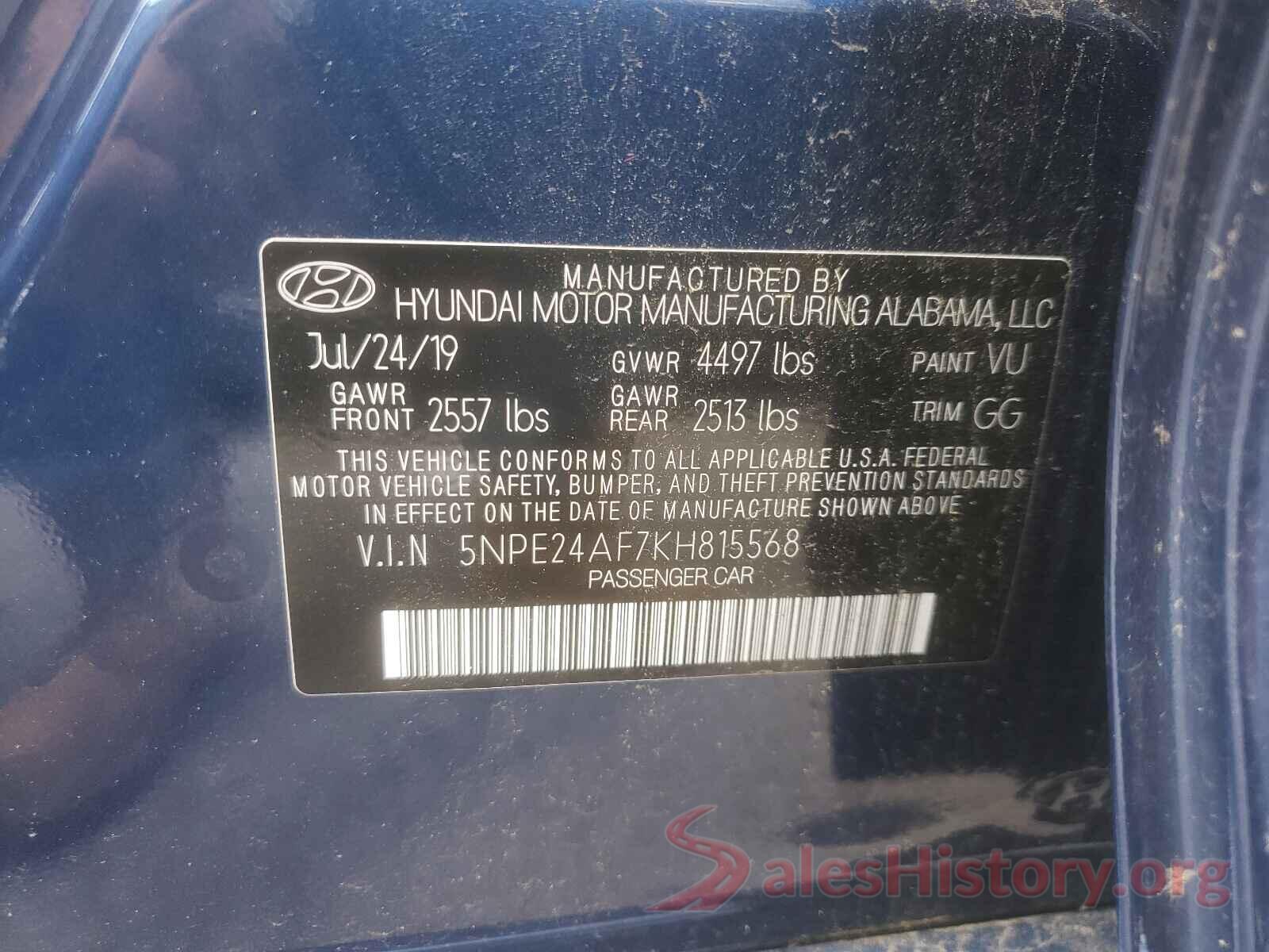 5NPE24AF7KH815568 2019 HYUNDAI SONATA