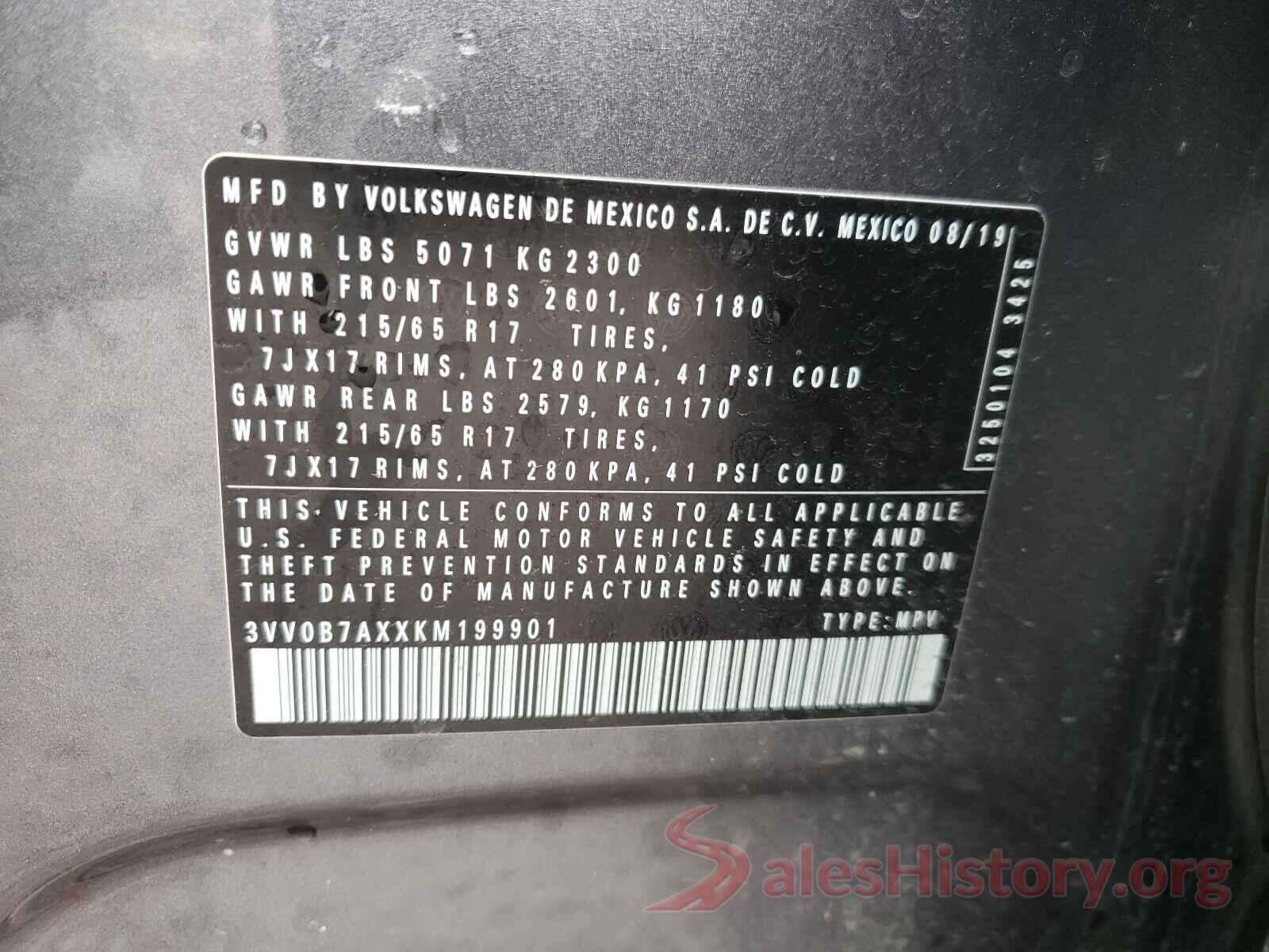 3VV0B7AXXKM199901 2019 VOLKSWAGEN TIGUAN