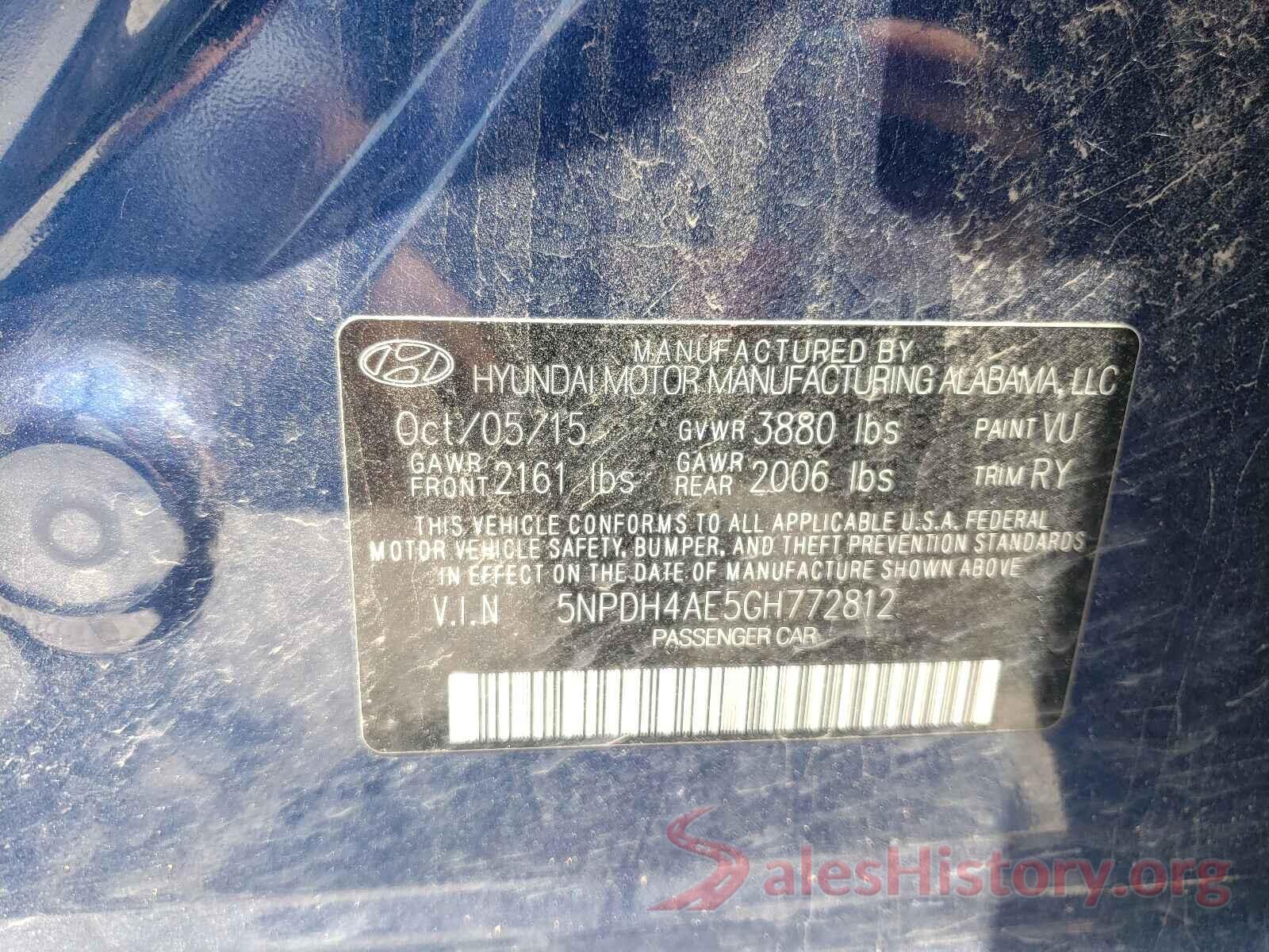 5NPDH4AE5GH772812 2016 HYUNDAI ELANTRA