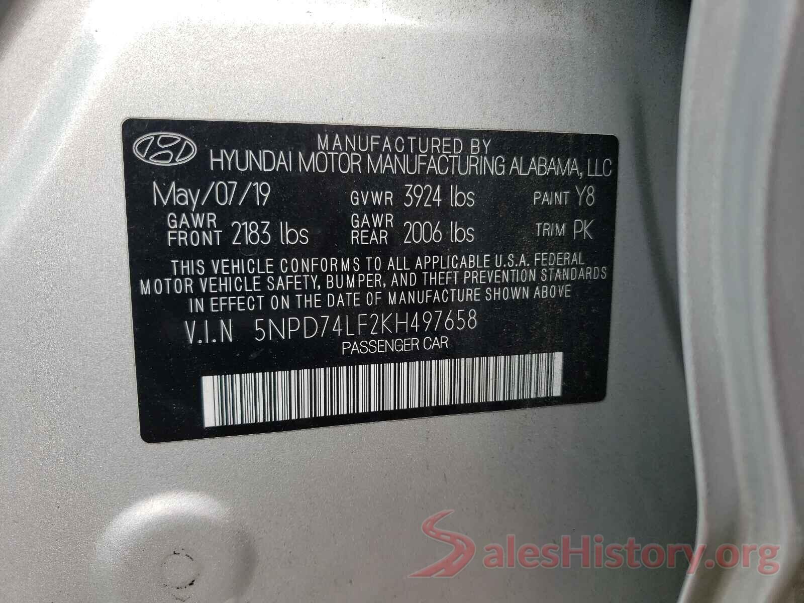 5NPD74LF2KH497658 2019 HYUNDAI ELANTRA