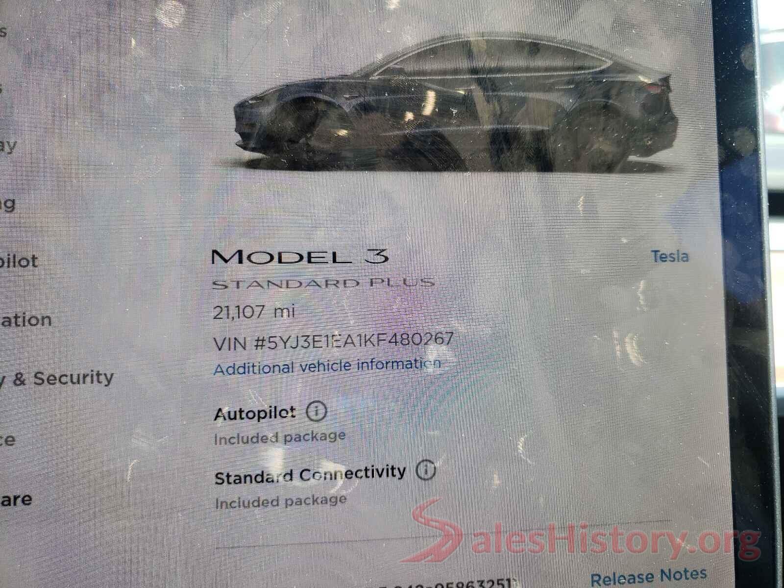 5YJ3E1EA1KF480267 2019 TESLA MODEL 3