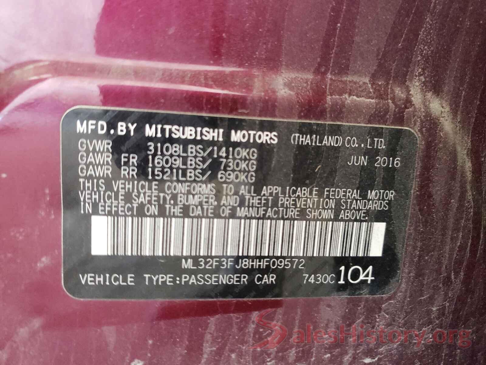 ML32F3FJ8HHF09572 2017 MITSUBISHI MIRAGE