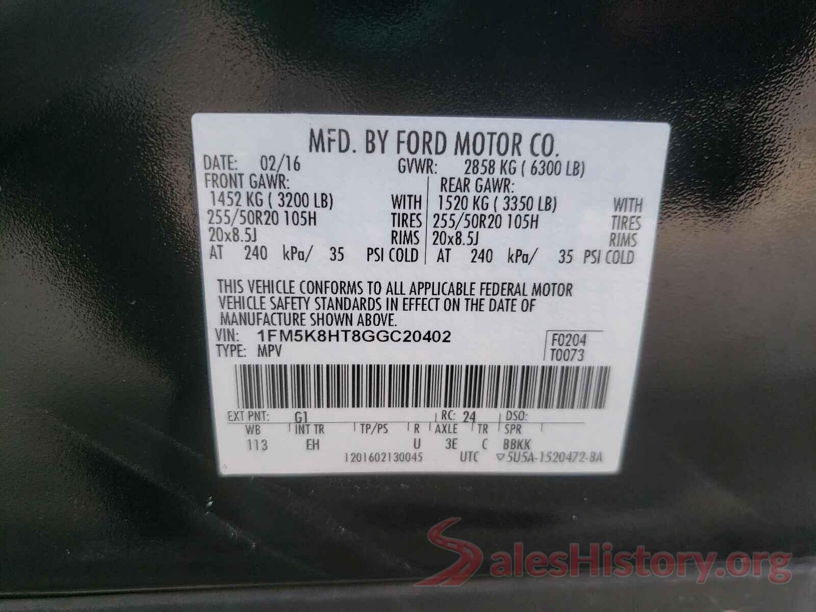 1FM5K8HT8GGC20402 2016 FORD EXPLORER