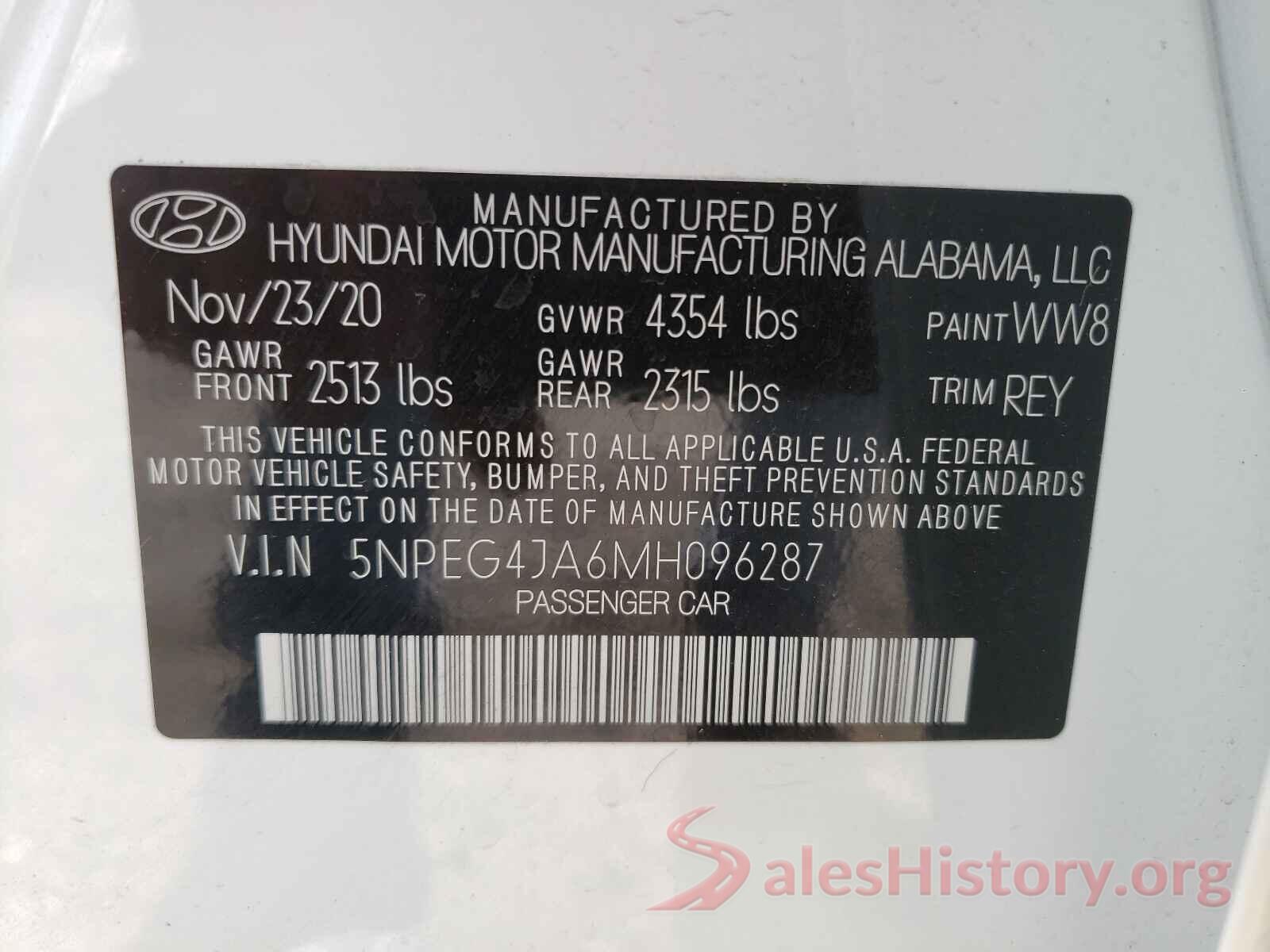 5NPEG4JA6MH096287 2021 HYUNDAI SONATA