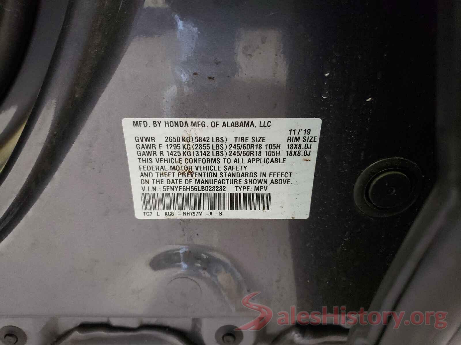 5FNYF6H56LB028282 2020 HONDA PILOT