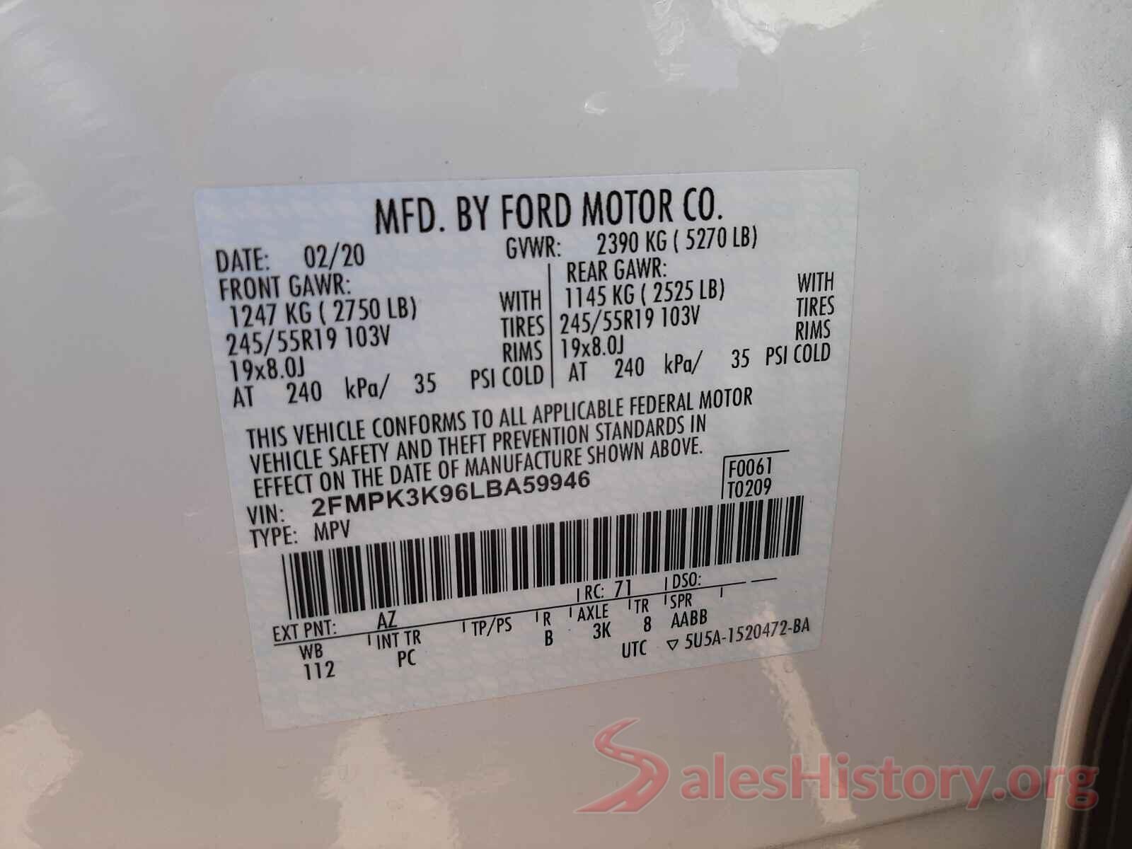 2FMPK3K96LBA59946 2020 FORD EDGE