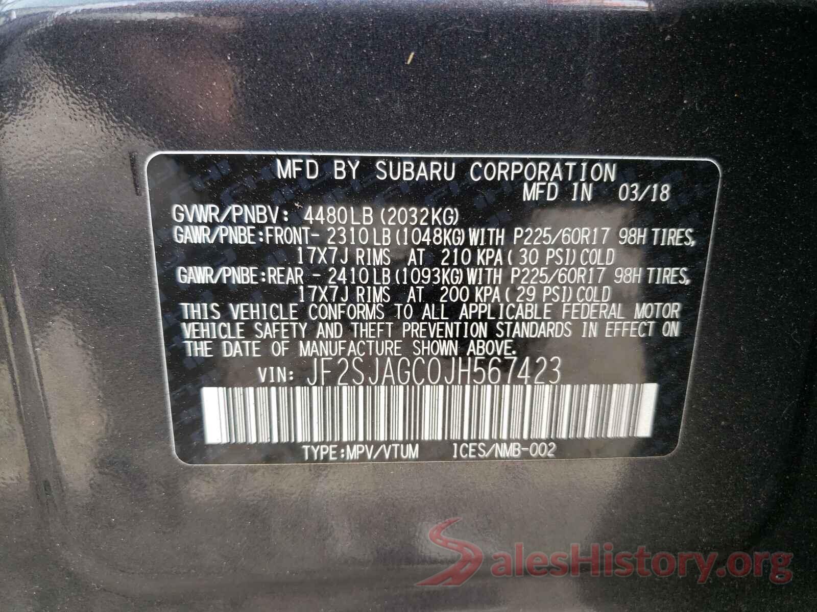 JF2SJAGC0JH567423 2018 SUBARU FORESTER