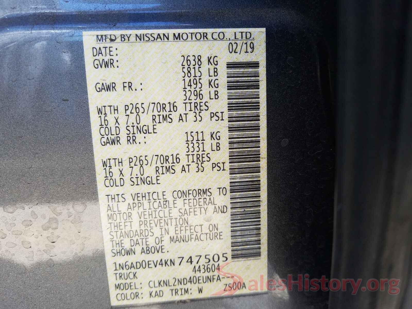 1N6AD0EV4KN747505 2019 NISSAN FRONTIER