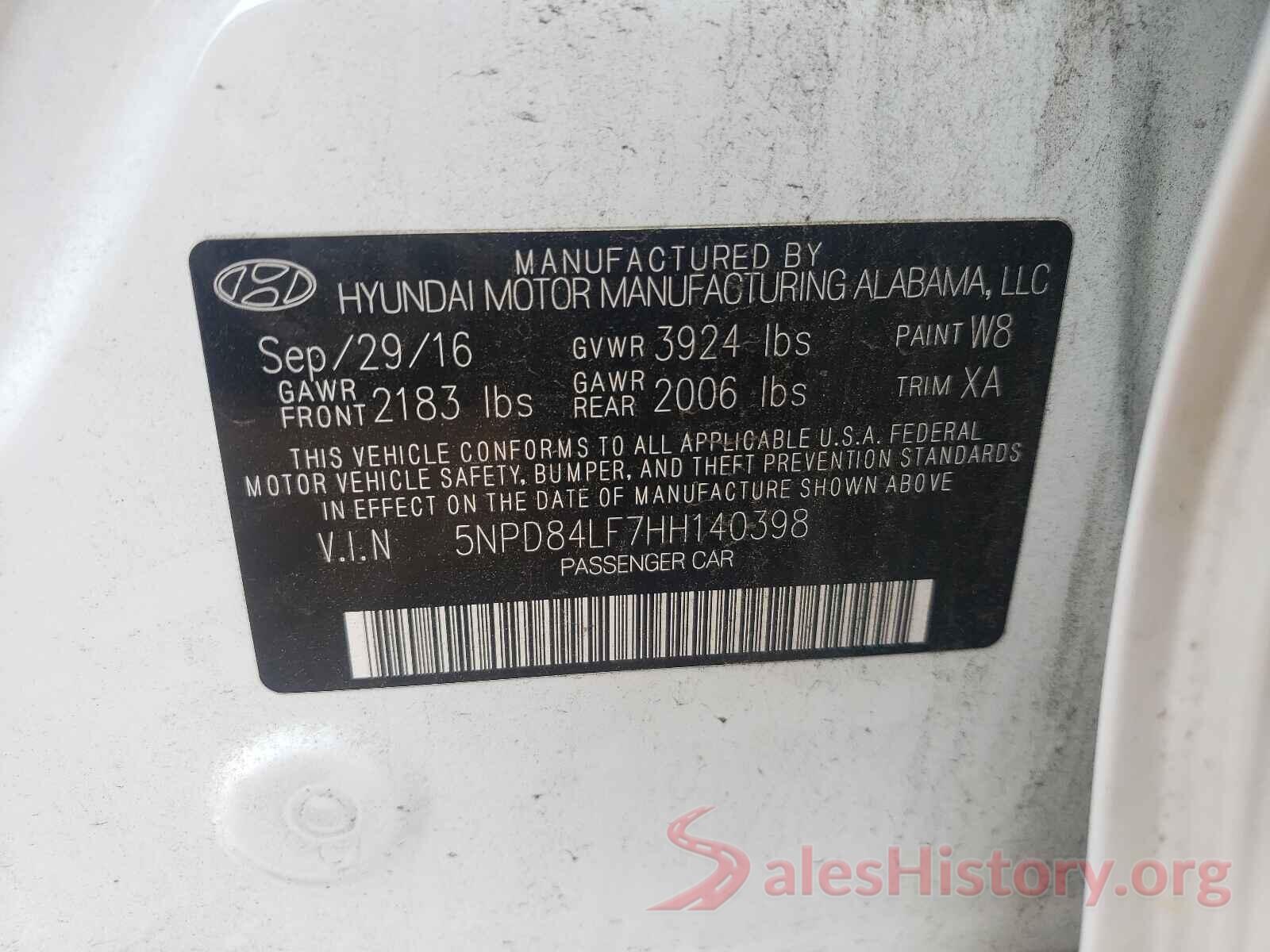 5NPD84LF7HH140398 2017 HYUNDAI ELANTRA