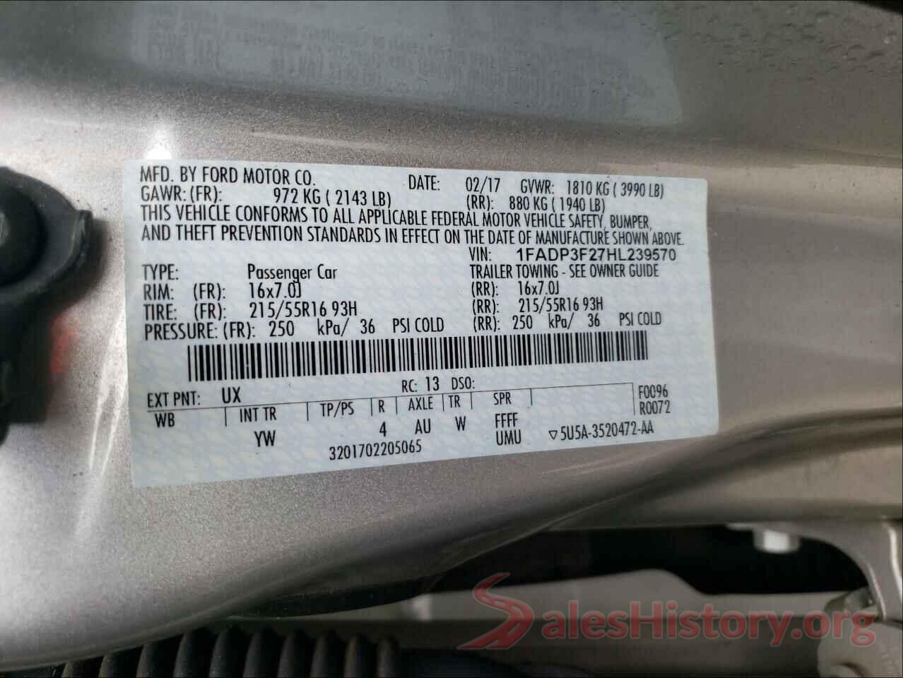 1FADP3F27HL239570 2017 FORD FOCUS