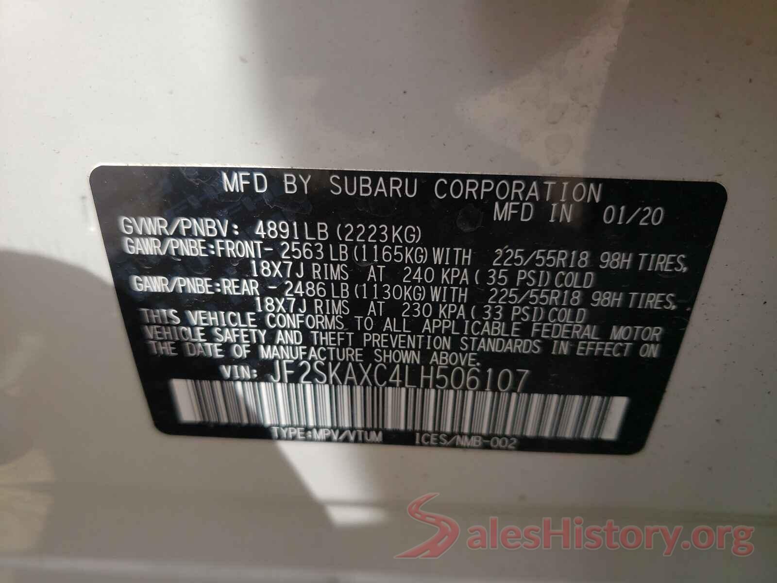 JF2SKAXC4LH506107 2020 SUBARU FORESTER