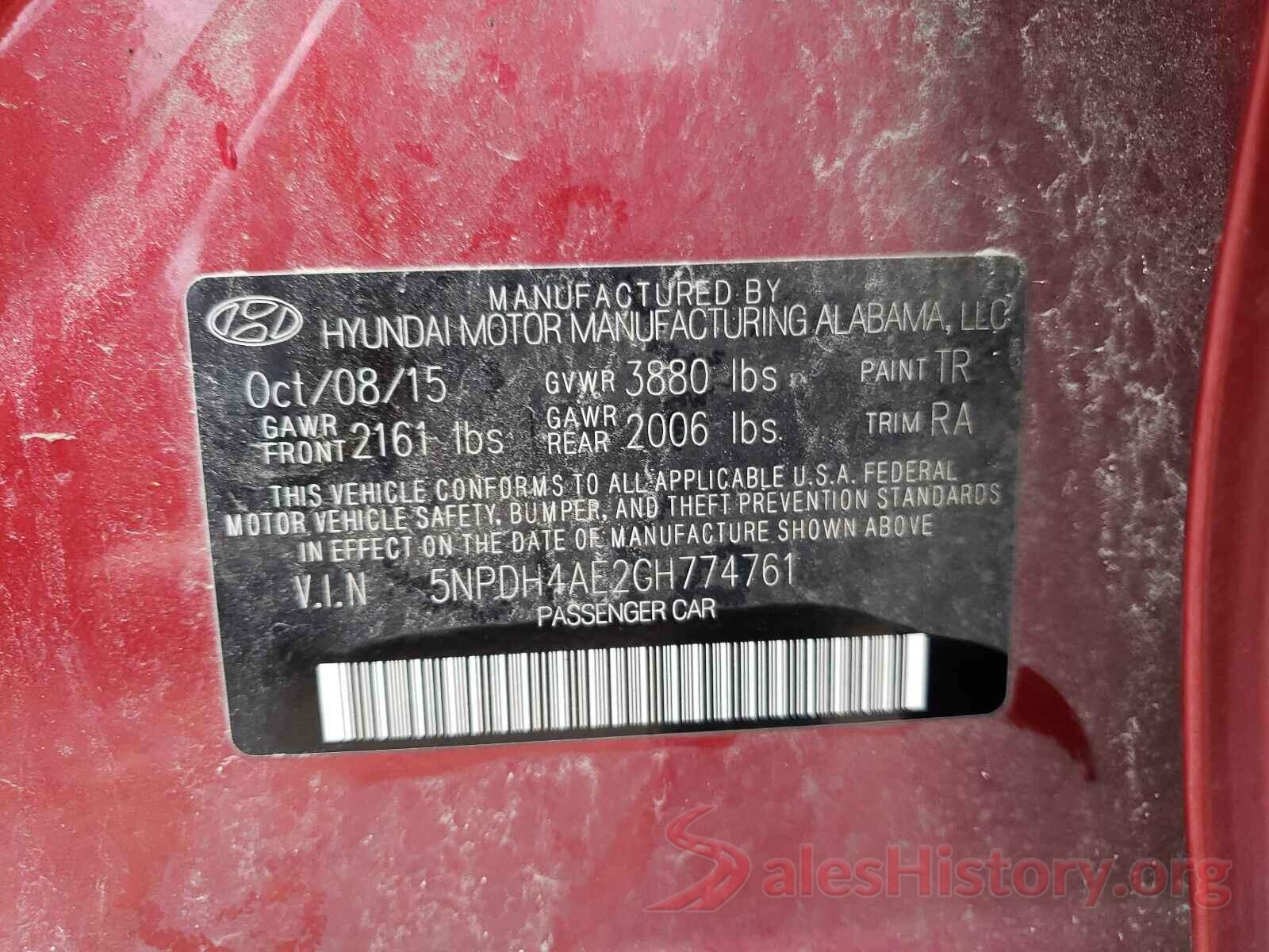 5NPDH4AE2GH774761 2016 HYUNDAI ELANTRA