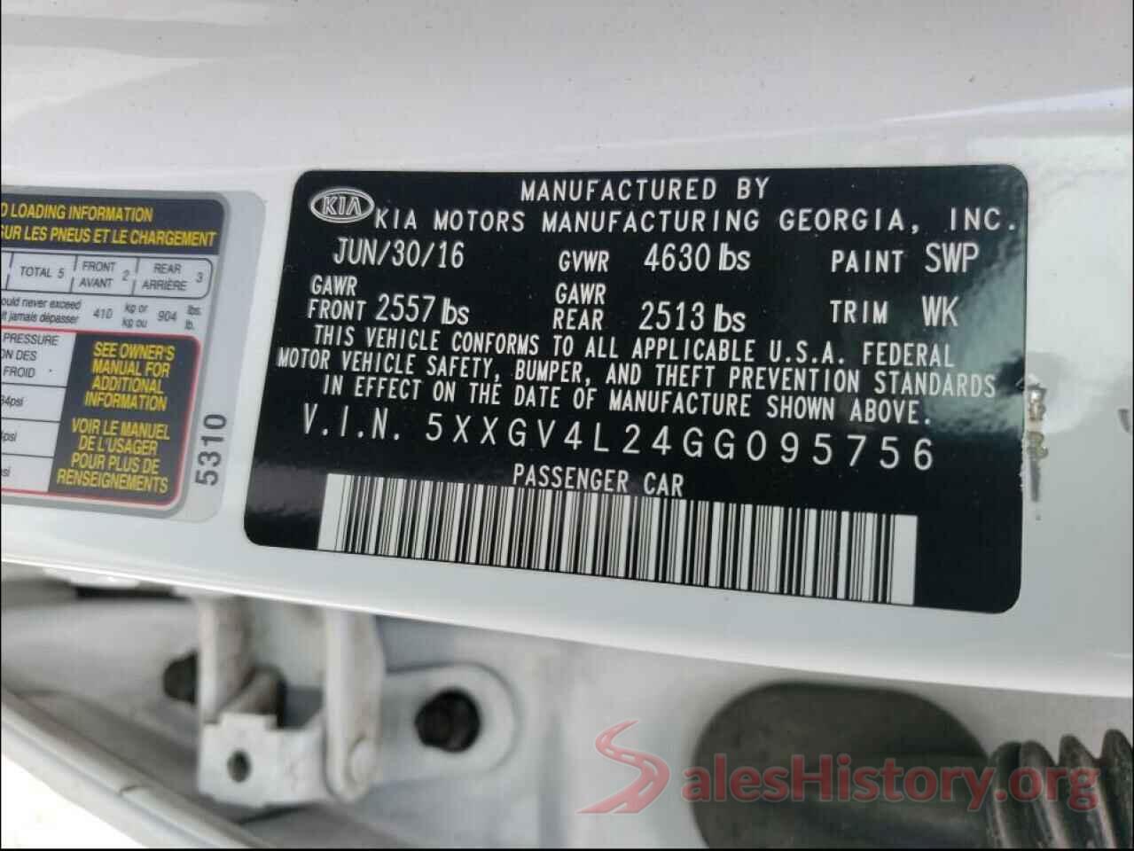 5XXGV4L24GG095756 2016 KIA OPTIMA