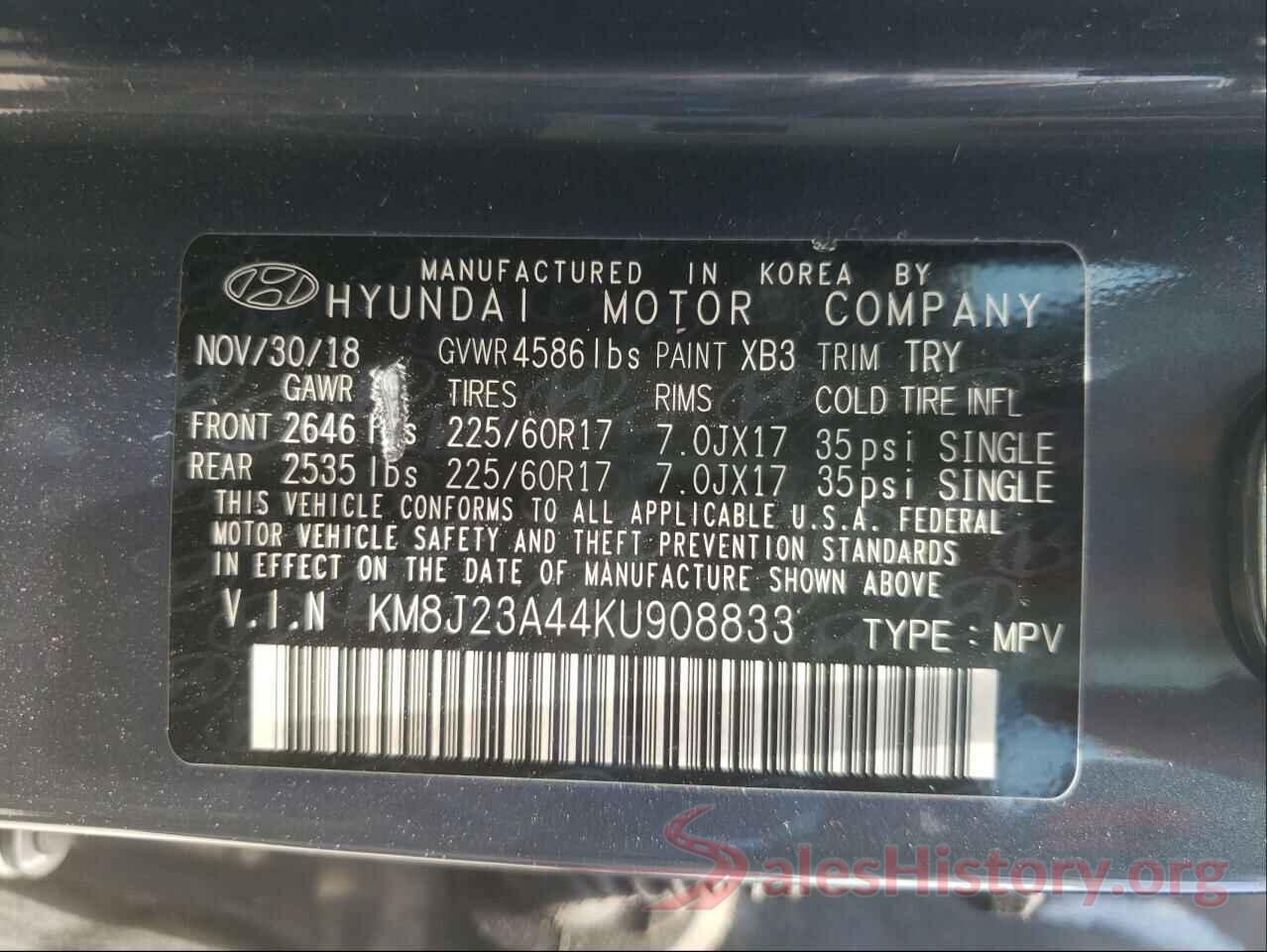 KM8J23A44KU908833 2019 HYUNDAI TUCSON