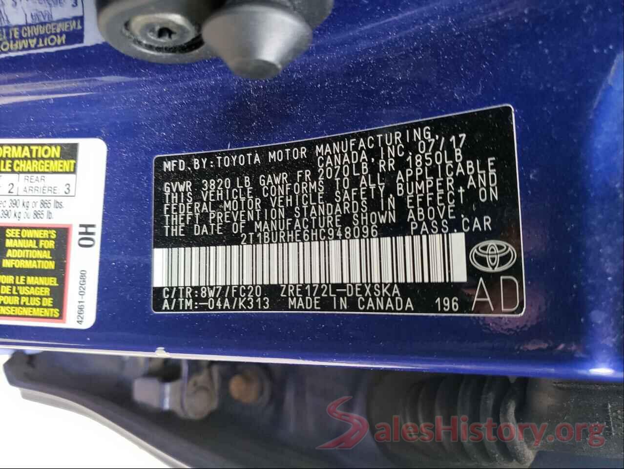 2T1BURHE6HC948096 2017 TOYOTA COROLLA