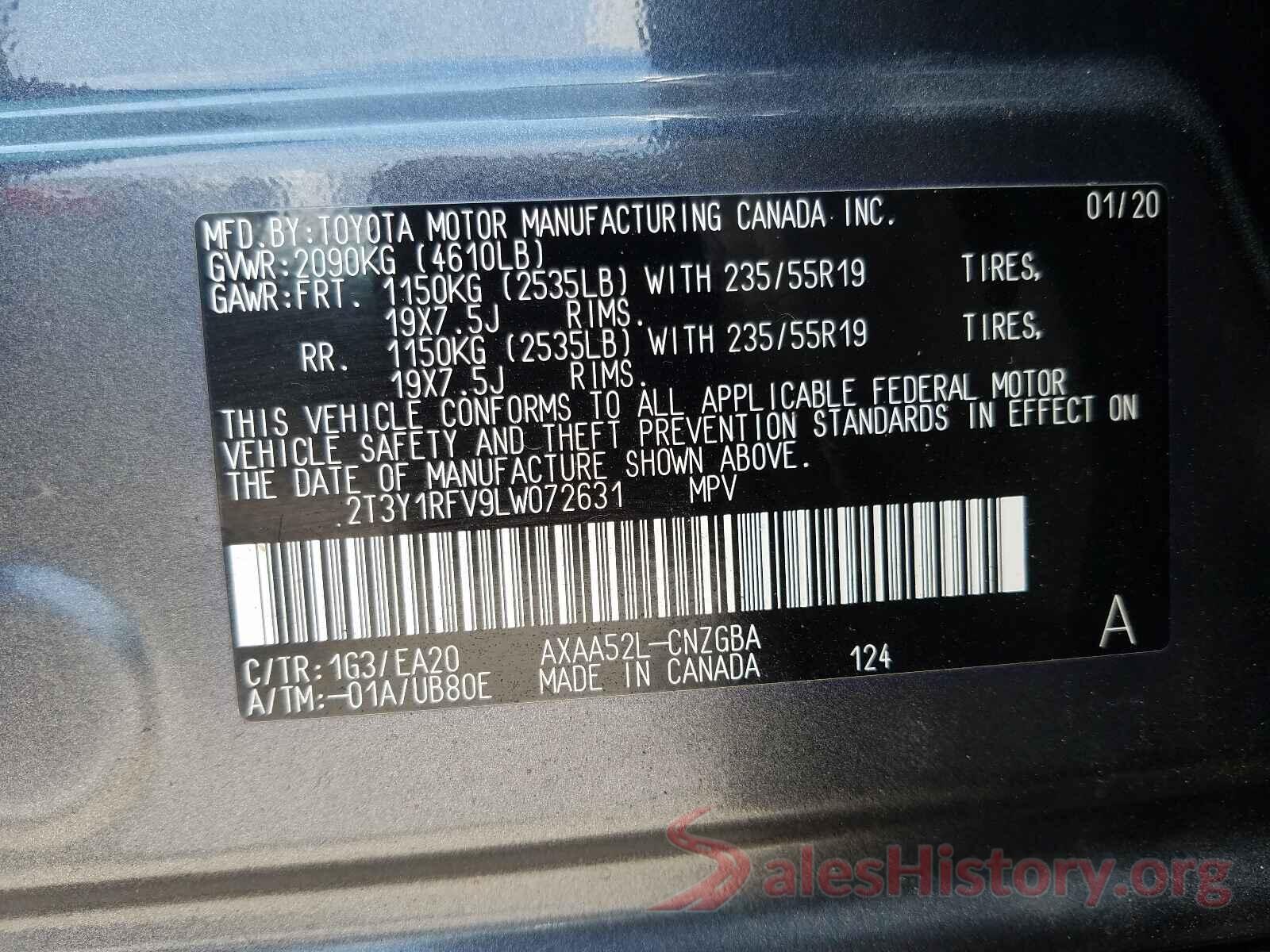 2T3Y1RFV9LW072631 2020 TOYOTA RAV4