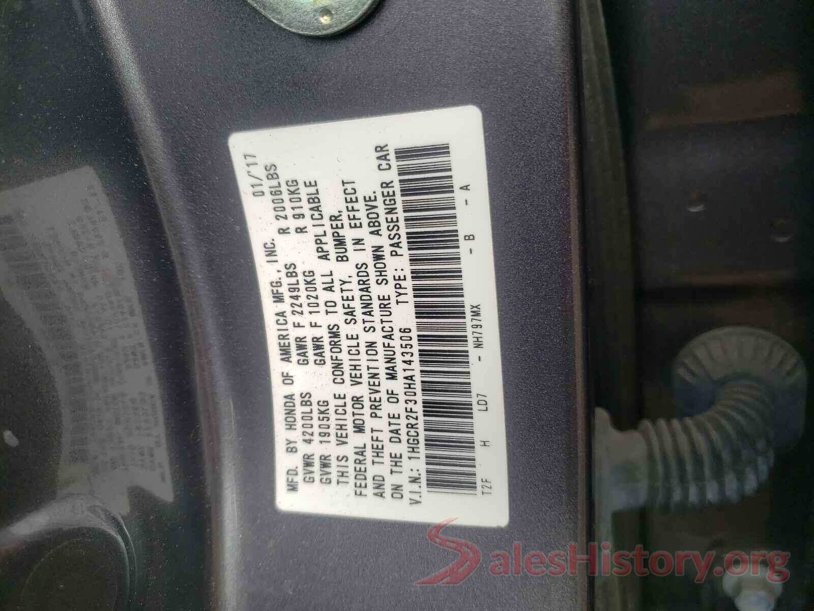 1HGCR2F30HA143506 2017 HONDA ACCORD