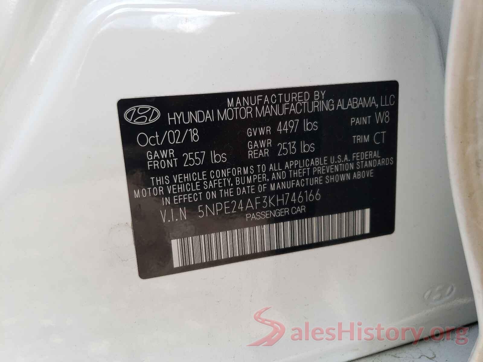 5NPE24AF3KH746166 2019 HYUNDAI SONATA