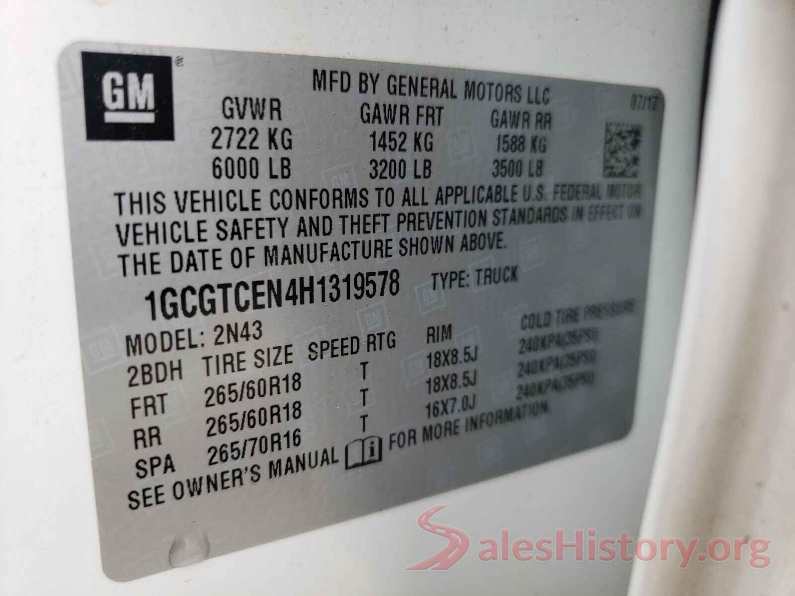 1GCGTCEN4H1319578 2017 CHEVROLET COLORADO