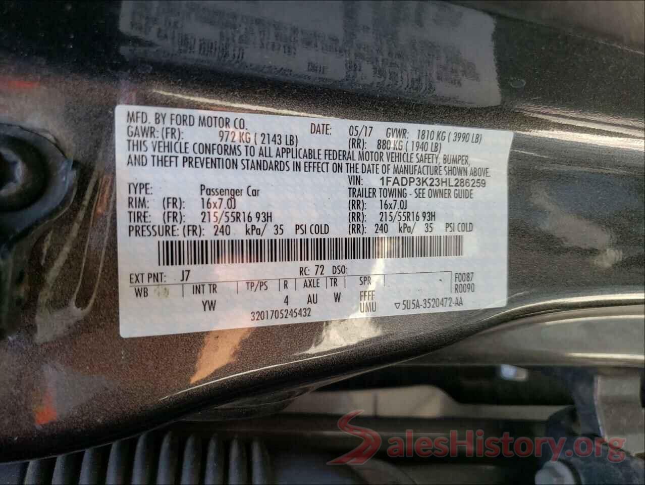 1FADP3K23HL286259 2017 FORD FOCUS