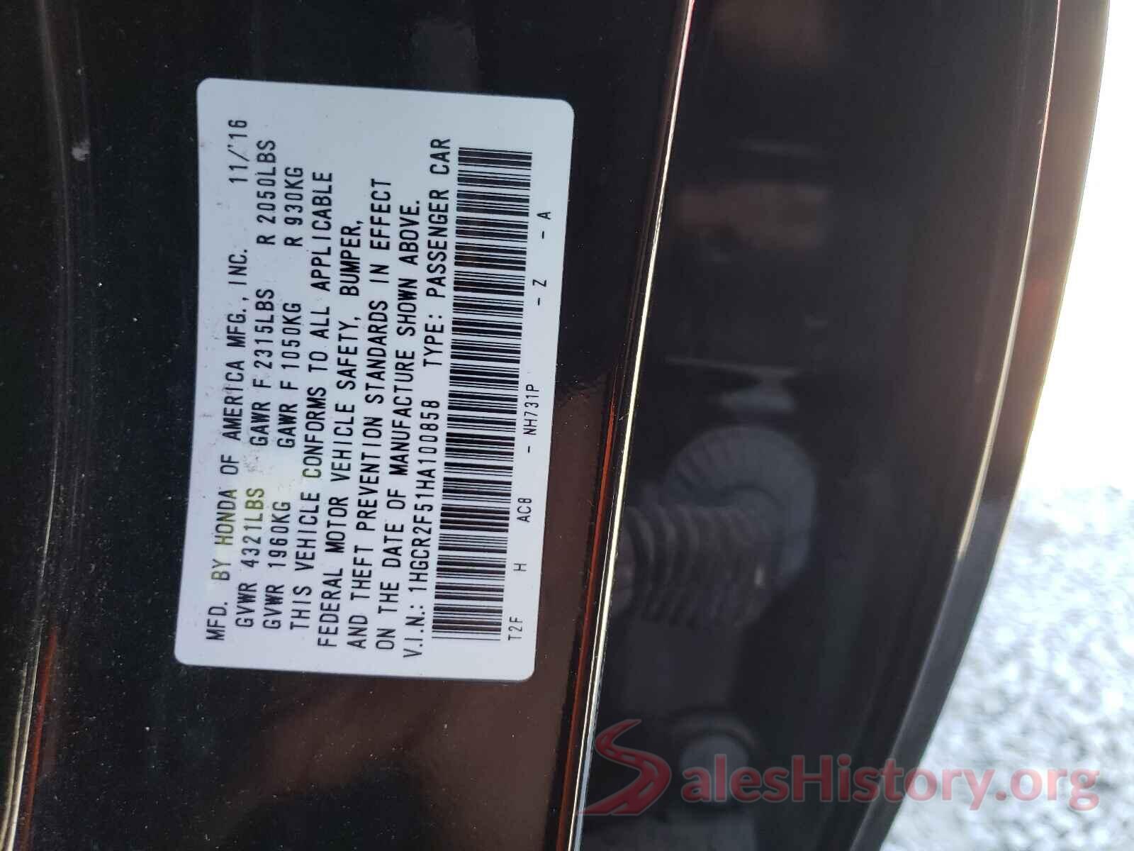 1HGCR2F51HA100858 2017 HONDA ACCORD