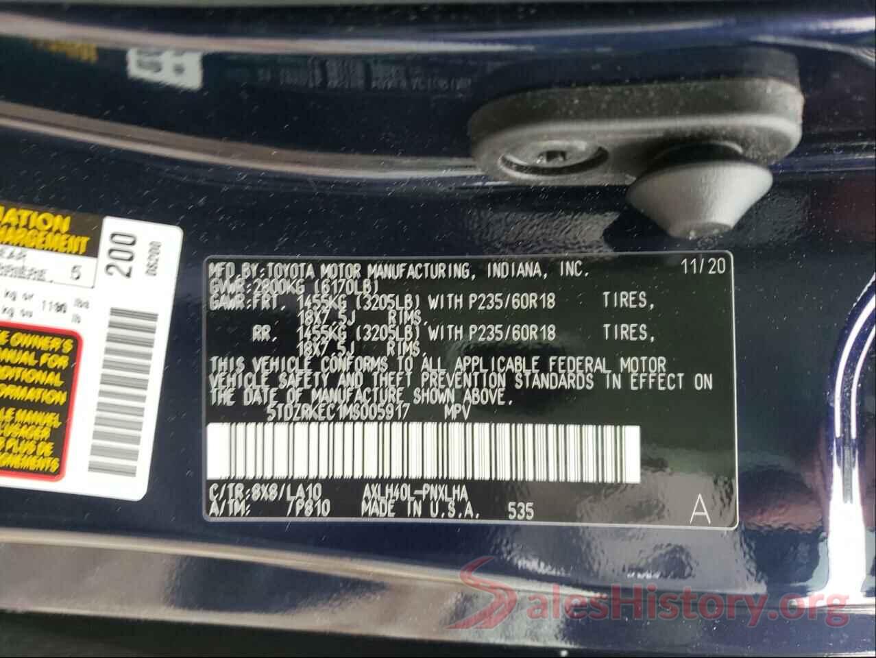 5TDZRKEC1MS005917 2021 TOYOTA SIENNA