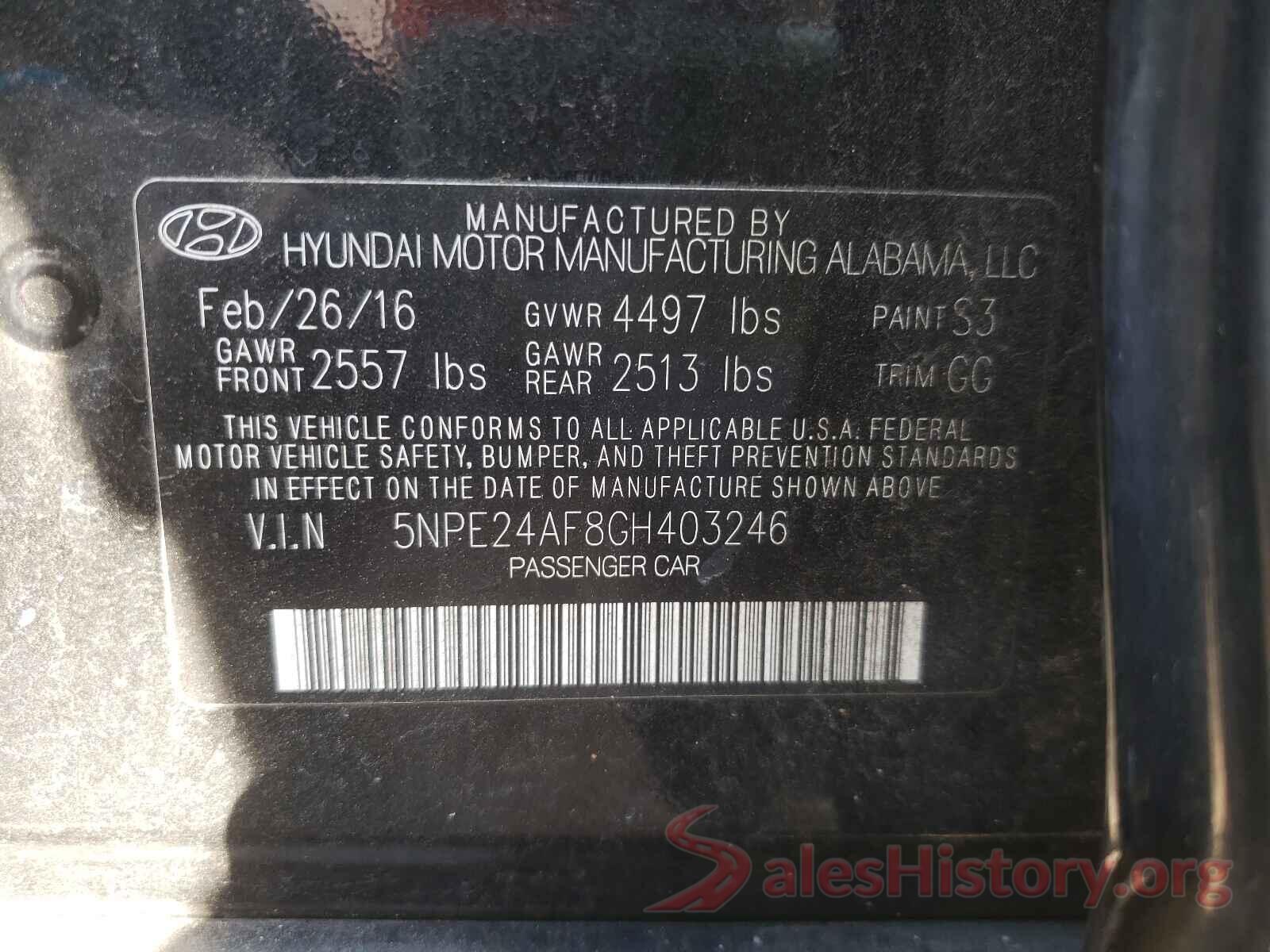 5NPE24AF8GH403246 2016 HYUNDAI SONATA