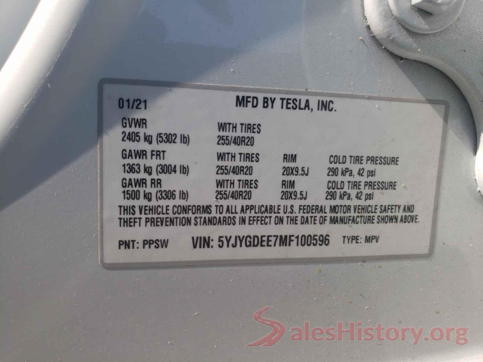 5YJYGDEE7MF100596 2021 TESLA MODEL Y