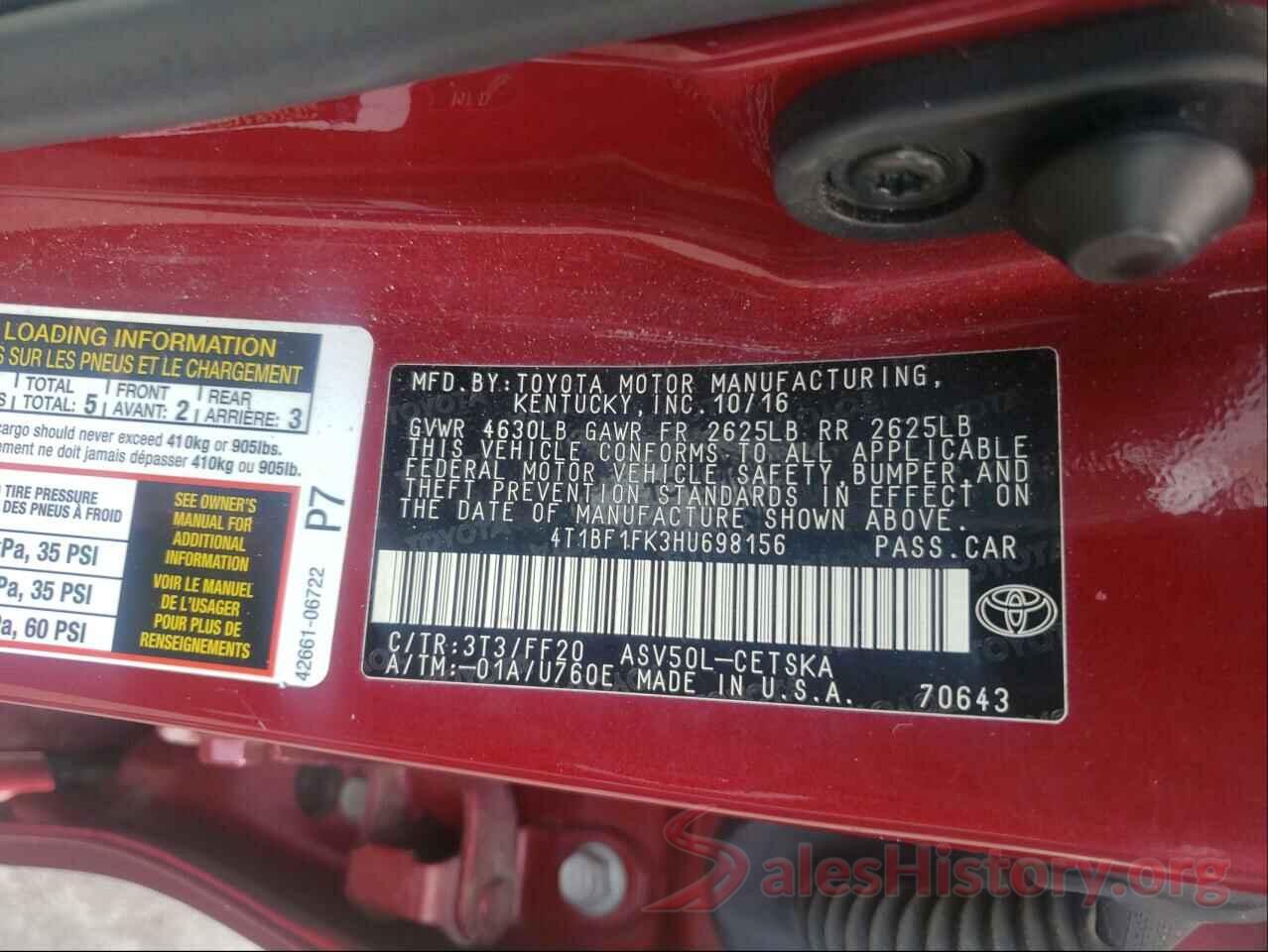 4T1BF1FK3HU698156 2017 TOYOTA CAMRY