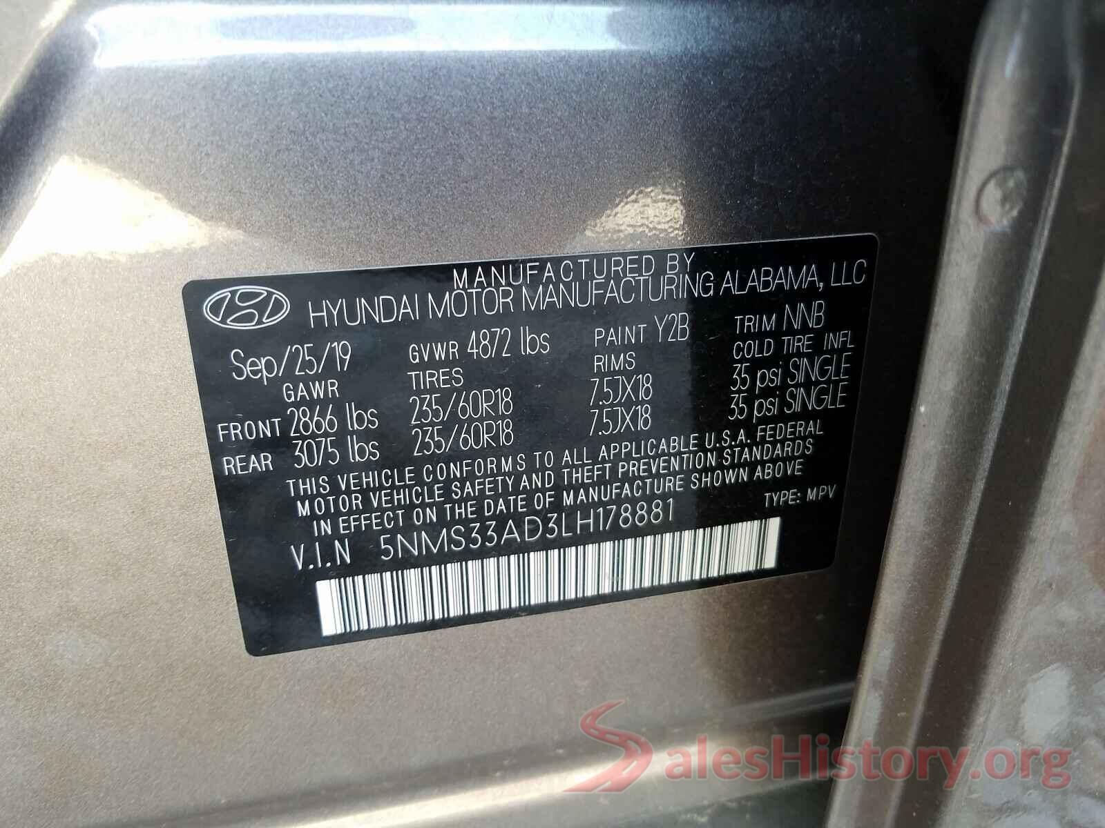 5NMS33AD3LH178881 2020 HYUNDAI SANTA FE