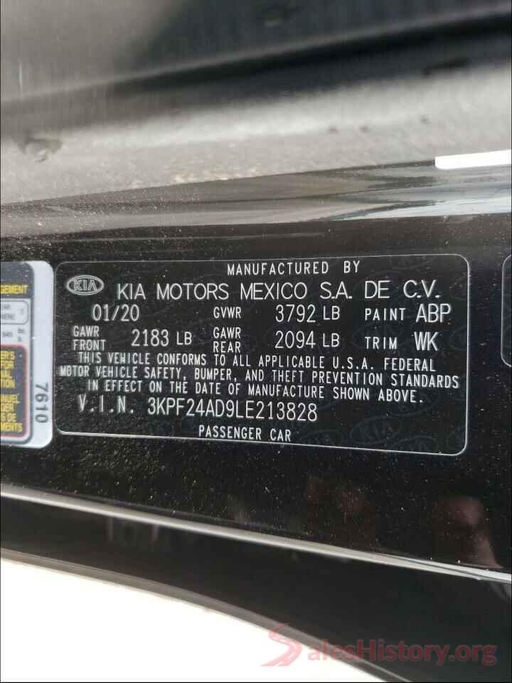 3KPF24AD9LE213828 2020 KIA FORTE