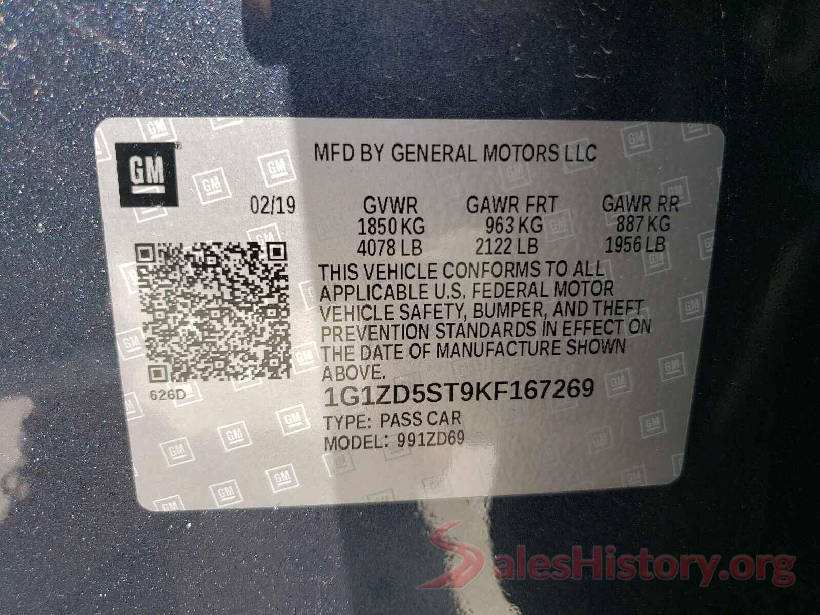 1G1ZD5ST9KF167269 2019 CHEVROLET MALIBU