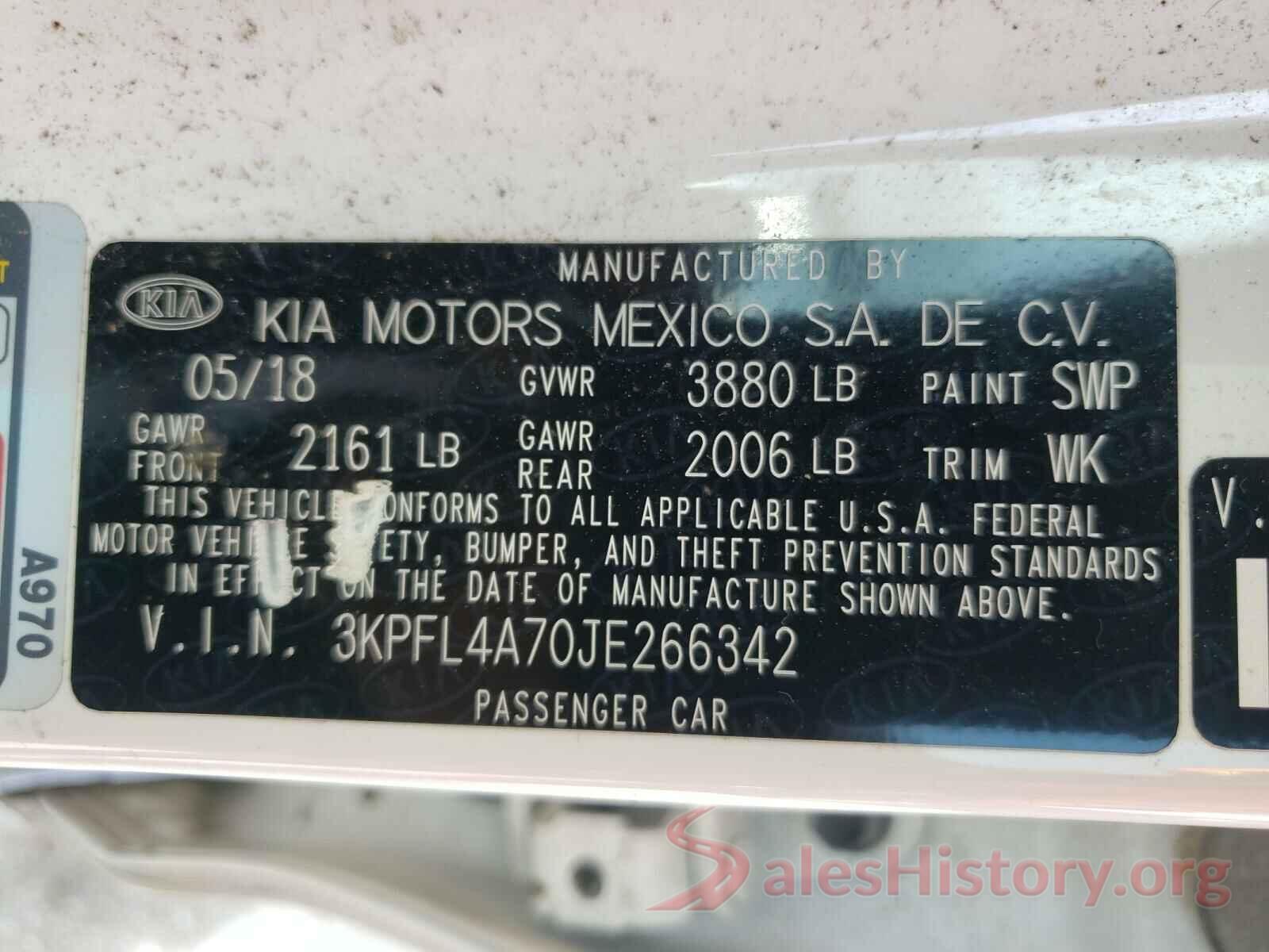 3KPFL4A70JE266342 2018 KIA FORTE