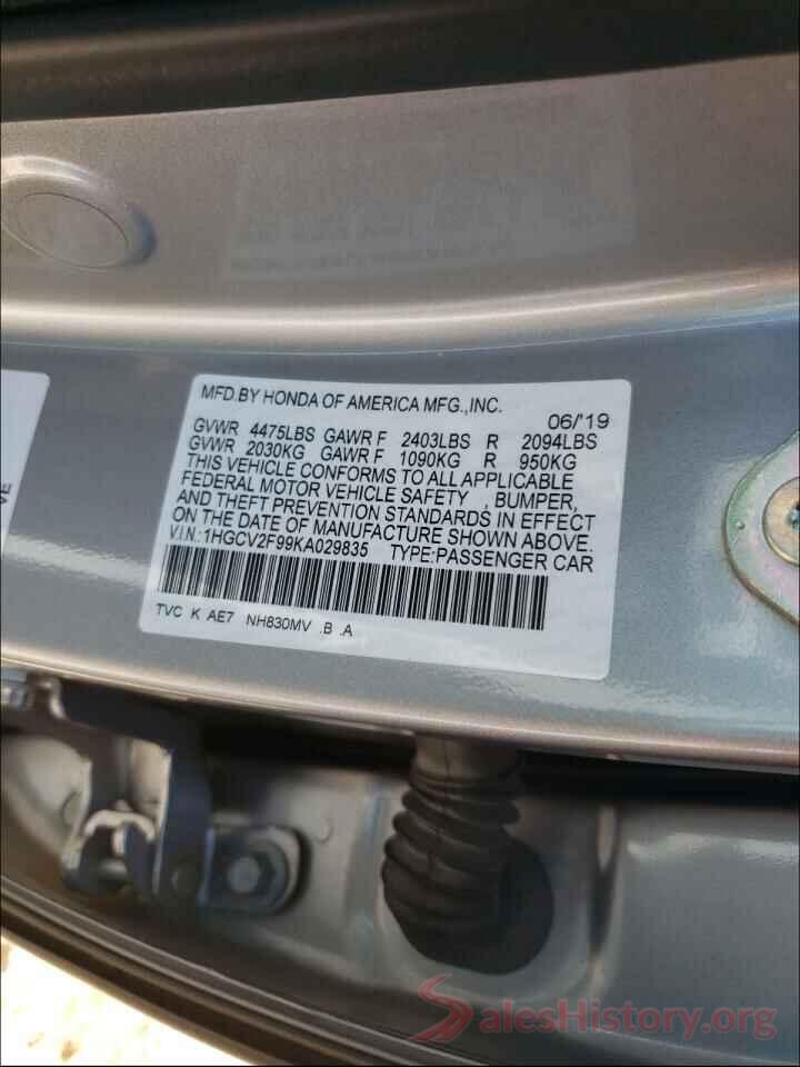 1HGCV2F99KA029835 2019 HONDA ACCORD