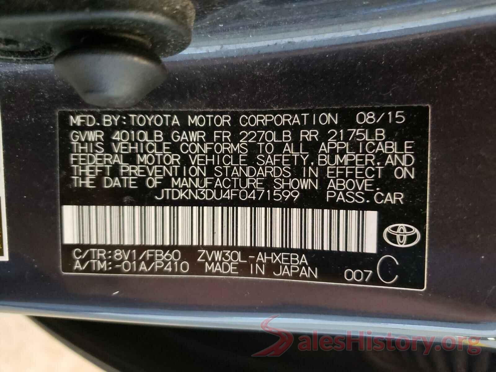 JTDKN3DU4F0471599 2015 TOYOTA PRIUS