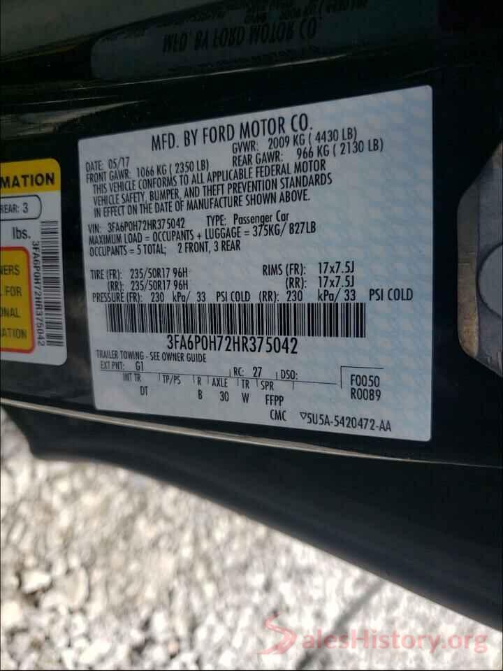 3FA6P0H72HR375042 2017 FORD FUSION