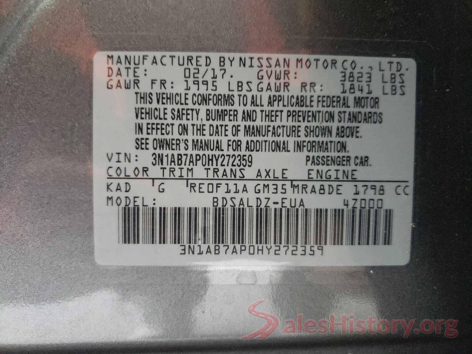 3N1AB7AP0HY272359 2017 NISSAN SENTRA