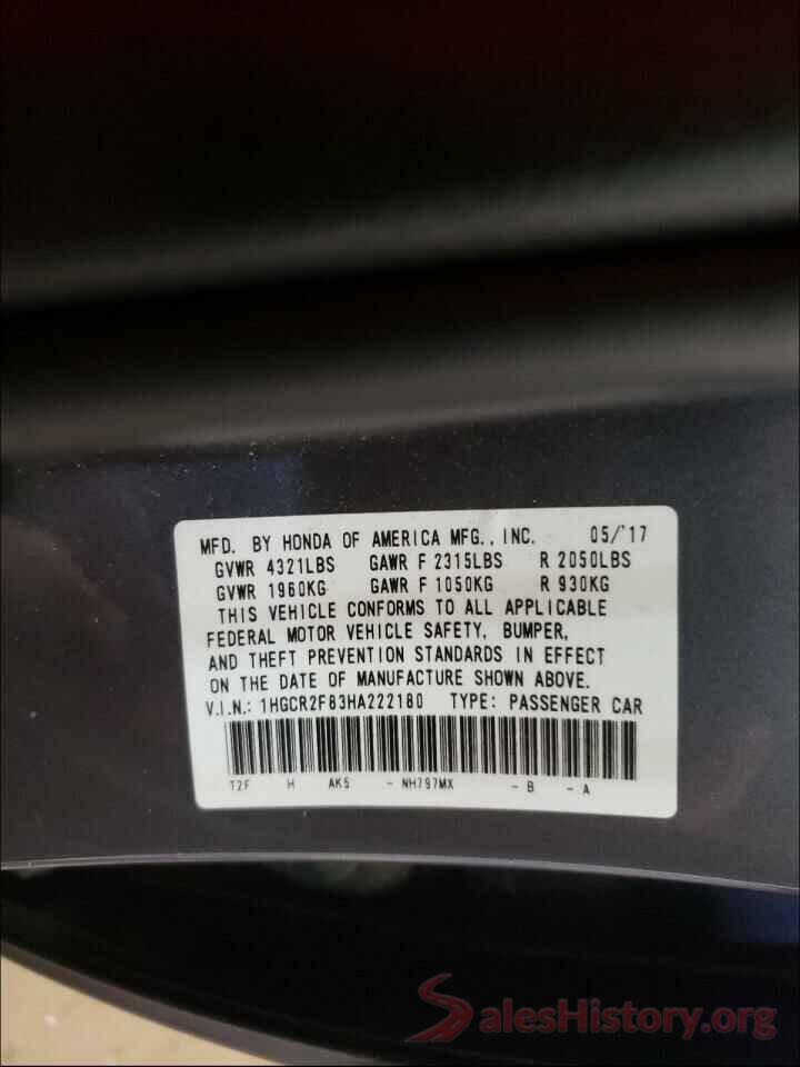 1HGCR2F83HA222180 2017 HONDA ACCORD