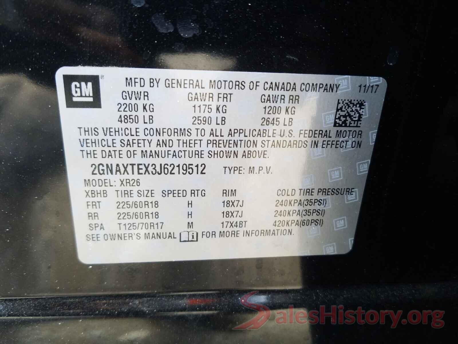 2GNAXTEX3J6219512 2018 CHEVROLET EQUINOX