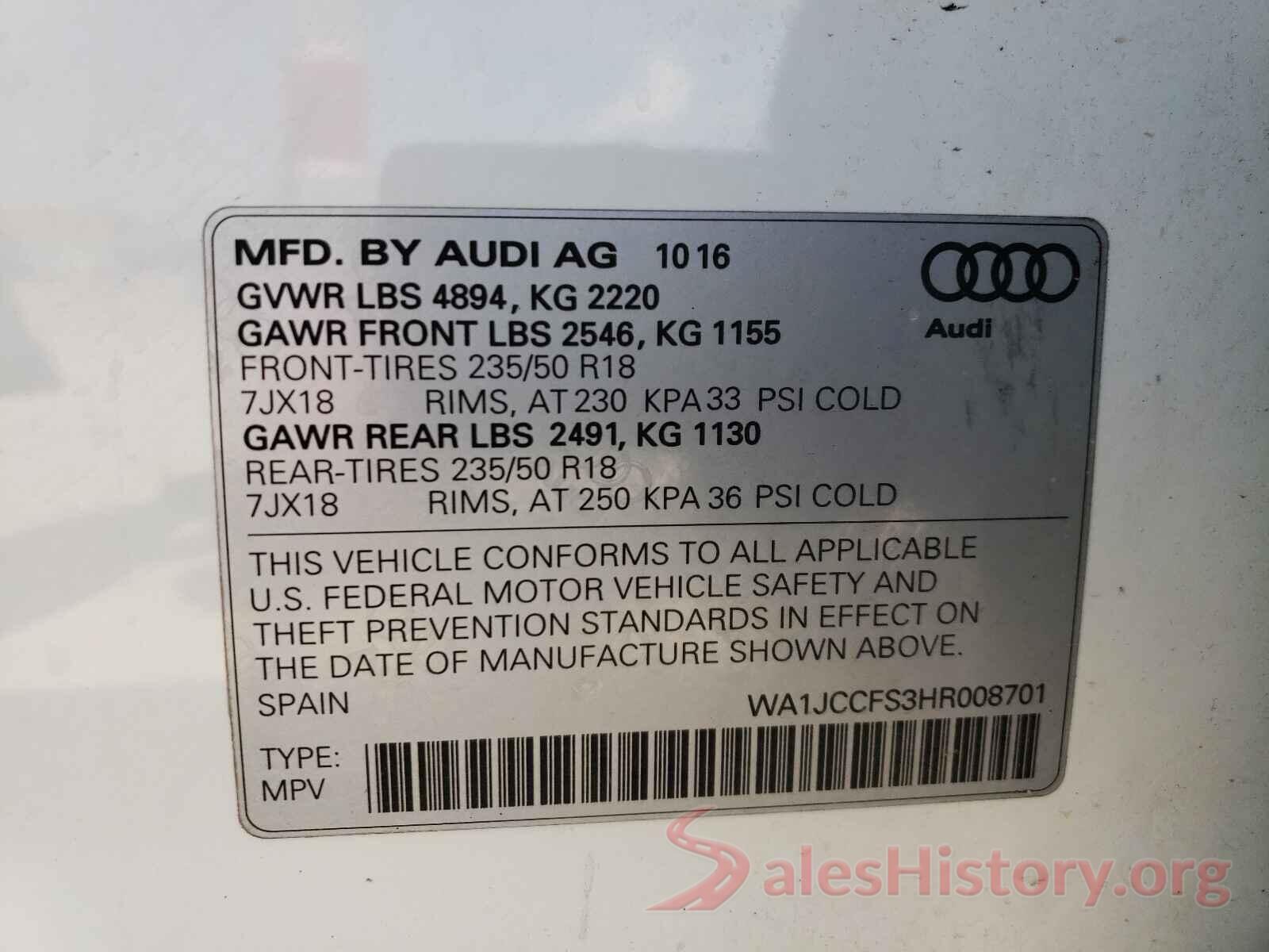 WA1JCCFS3HR008701 2017 AUDI Q3