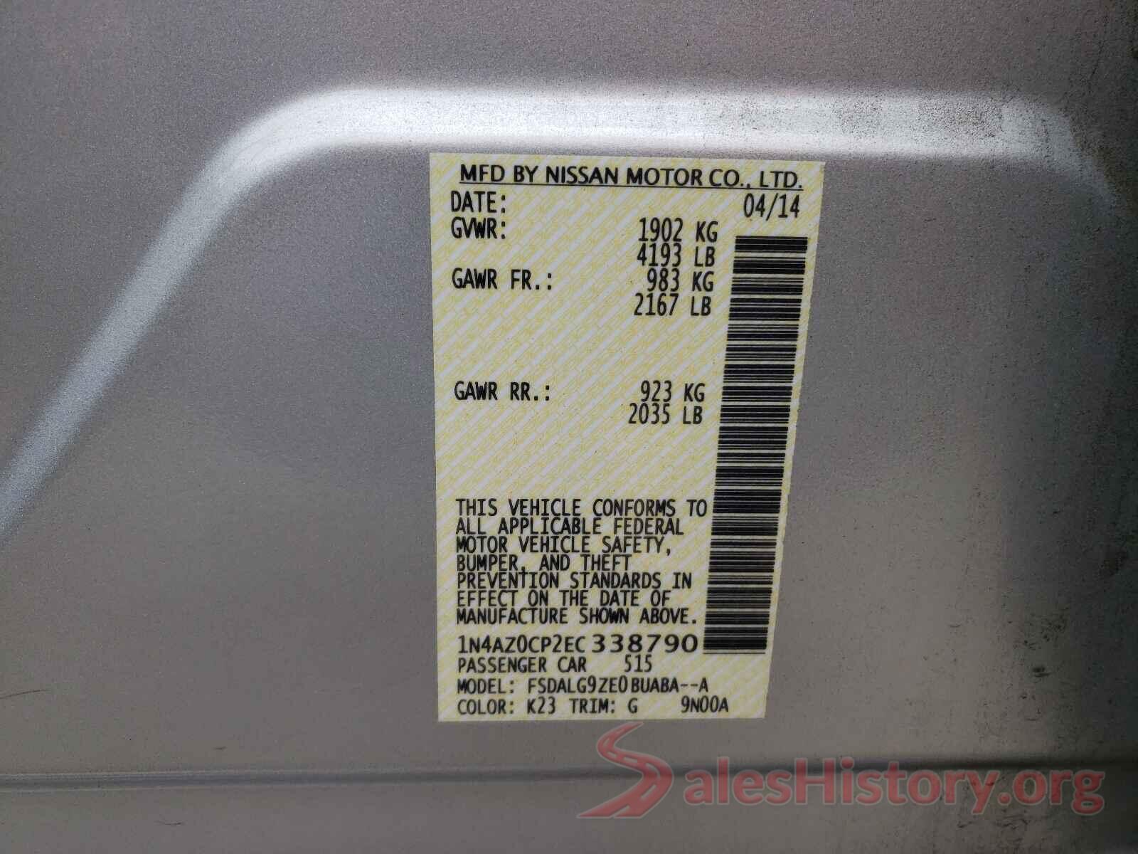 1N4AZ0CP2EC338790 2014 NISSAN LEAF