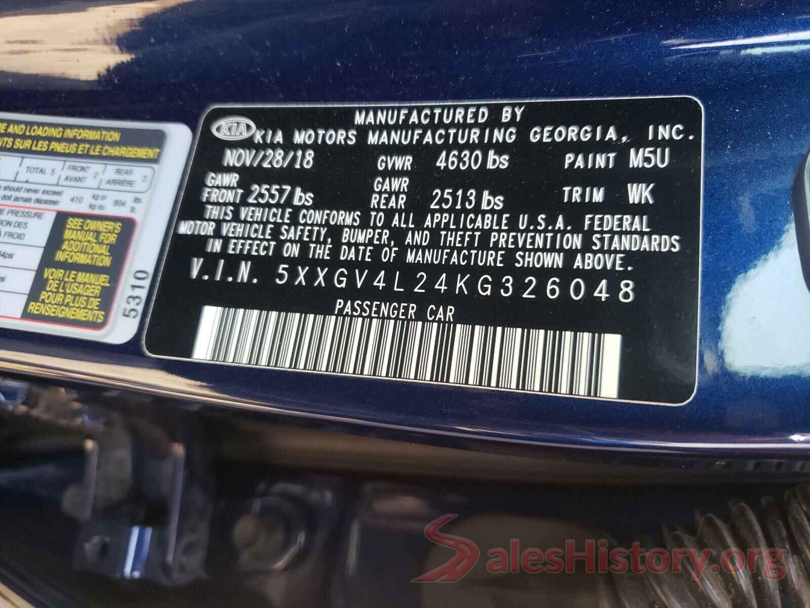 5XXGV4L24KG326048 2019 KIA OPTIMA