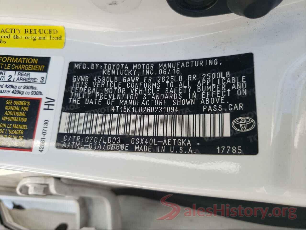 4T1BK1EB2GU231094 2016 TOYOTA AVALON