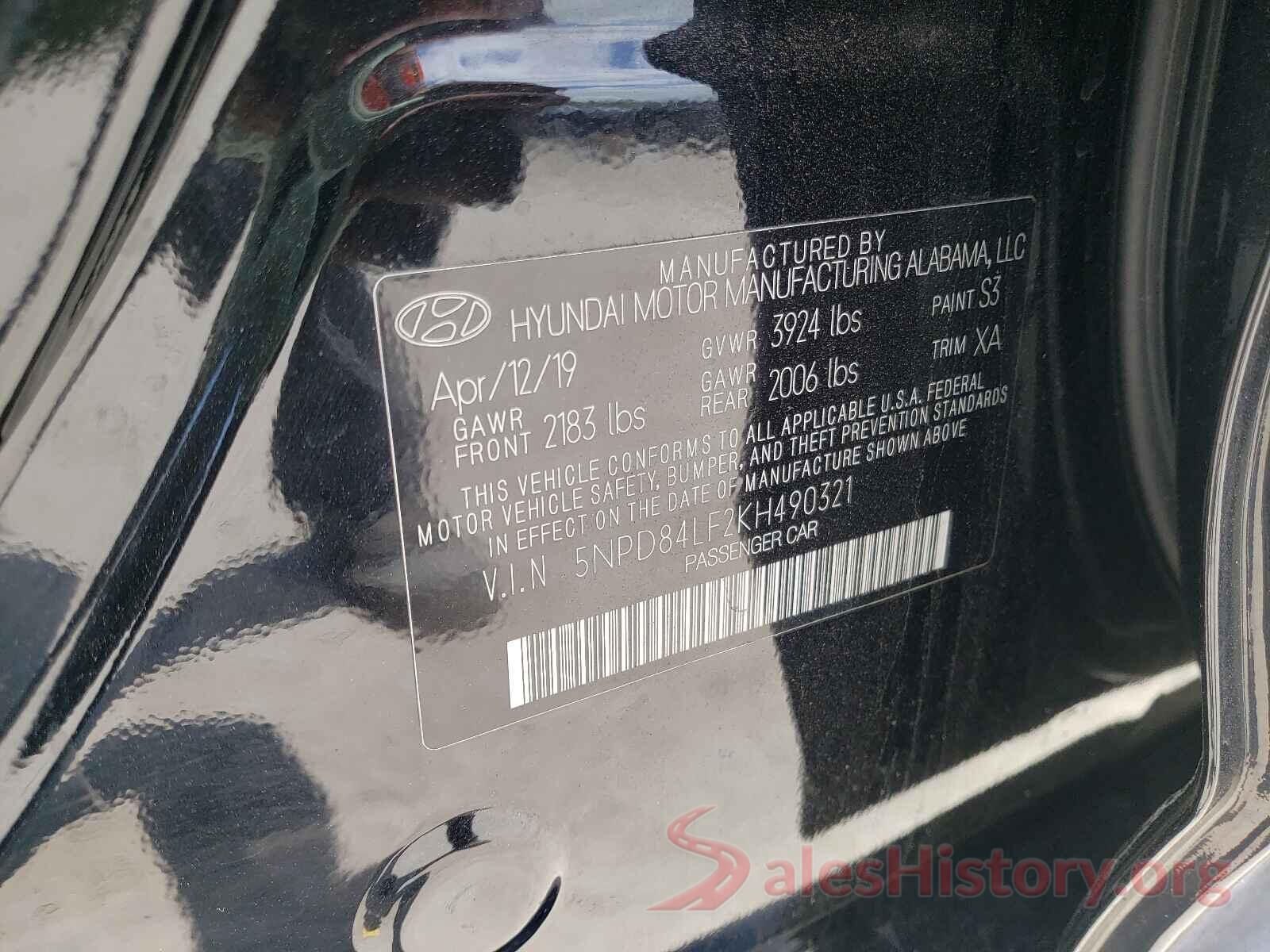 5NPD84LF2KH490321 2019 HYUNDAI ELANTRA