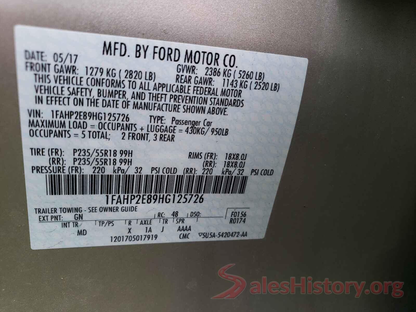 1FAHP2E89HG125726 2017 FORD TAURUS