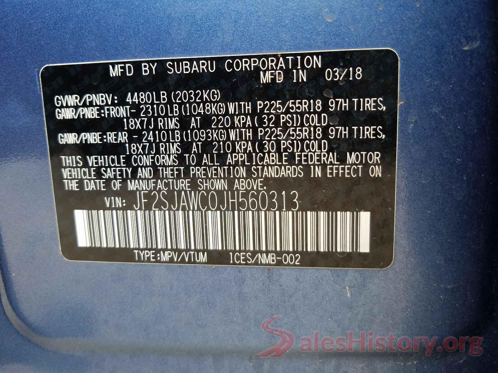 JF2SJAWC0JH560313 2018 SUBARU FORESTER